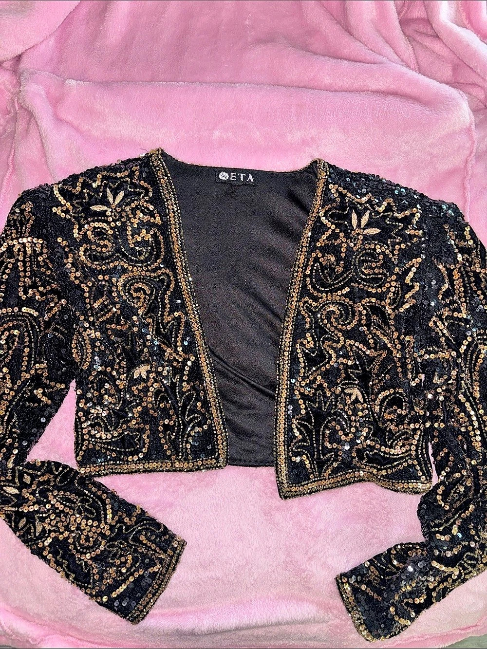 SETA Black & Gold Sequin Cropped Jacket Like New